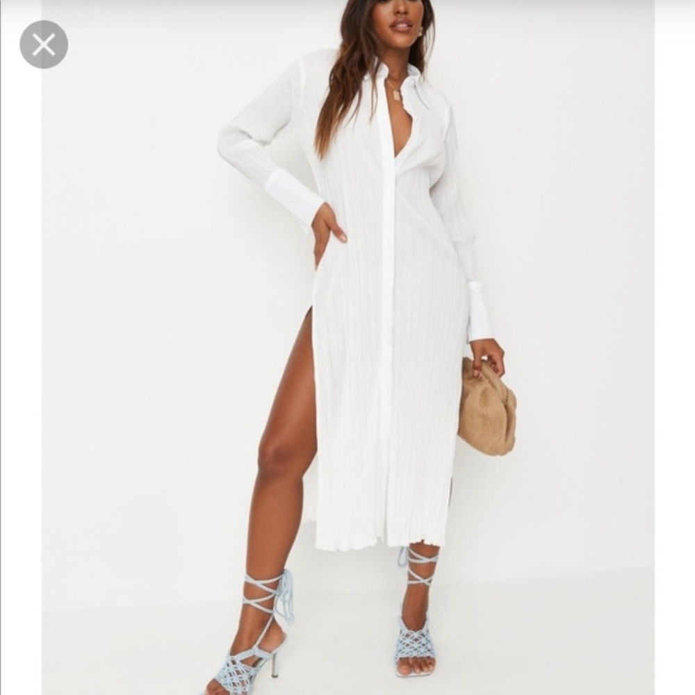 Missguided Plisse Long-line Maxi Dress - Sz 0 - white